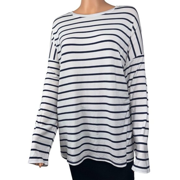 GAP Womens Soft Slub Scoop Neck Long Sleeve T-Shirt (White/Navy Blue, XX-Large) - Picture 3 of 4